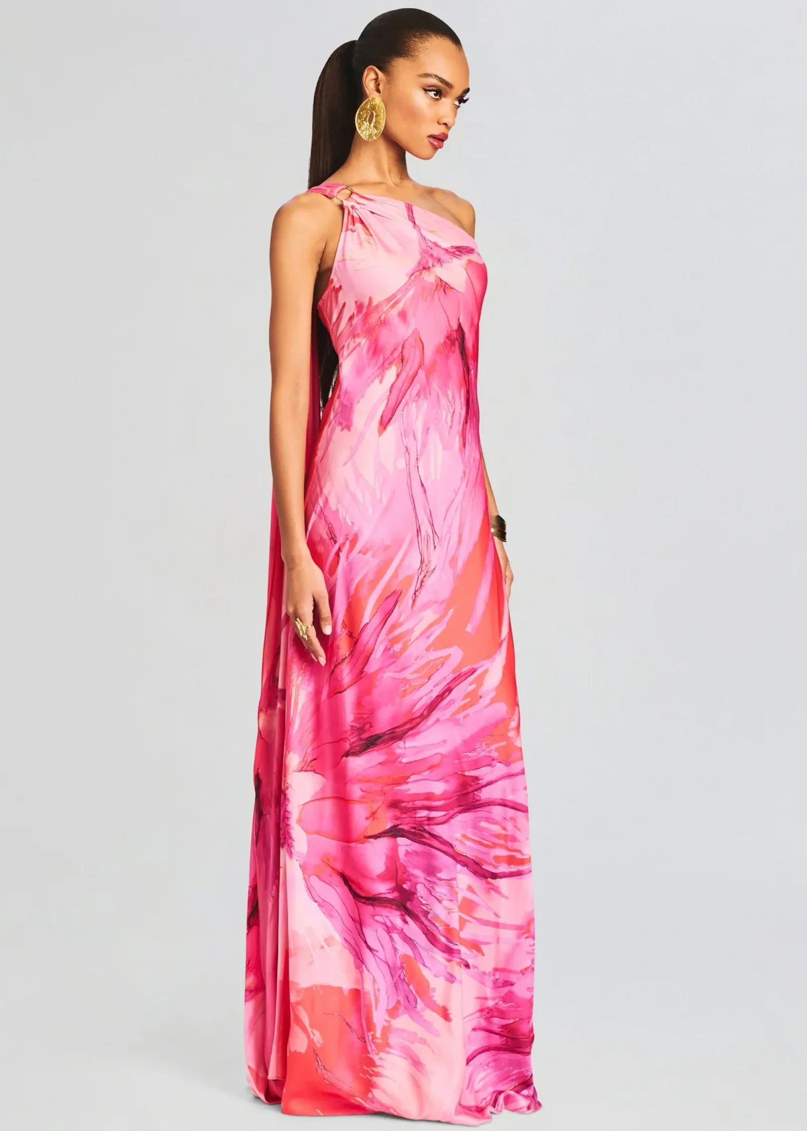 Best Sale Abira One Shoulder Long Dress Tropical Hues