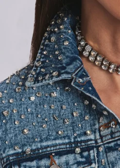 Clearance Ada Crystal Embellished Denim Jacket Jackets