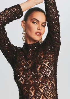 Sale Alexa Sequin Open Crochet Dress RETROFÊTE