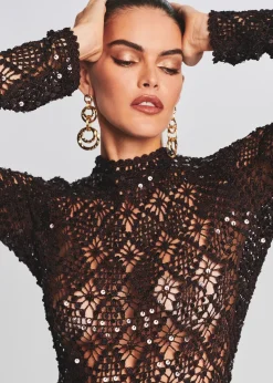 Sale Alexa Sequin Open Crochet Dress RETROFÊTE