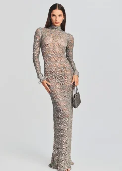 Hot Alexa Sequin Open Crochet Dress Subtle Shimmer