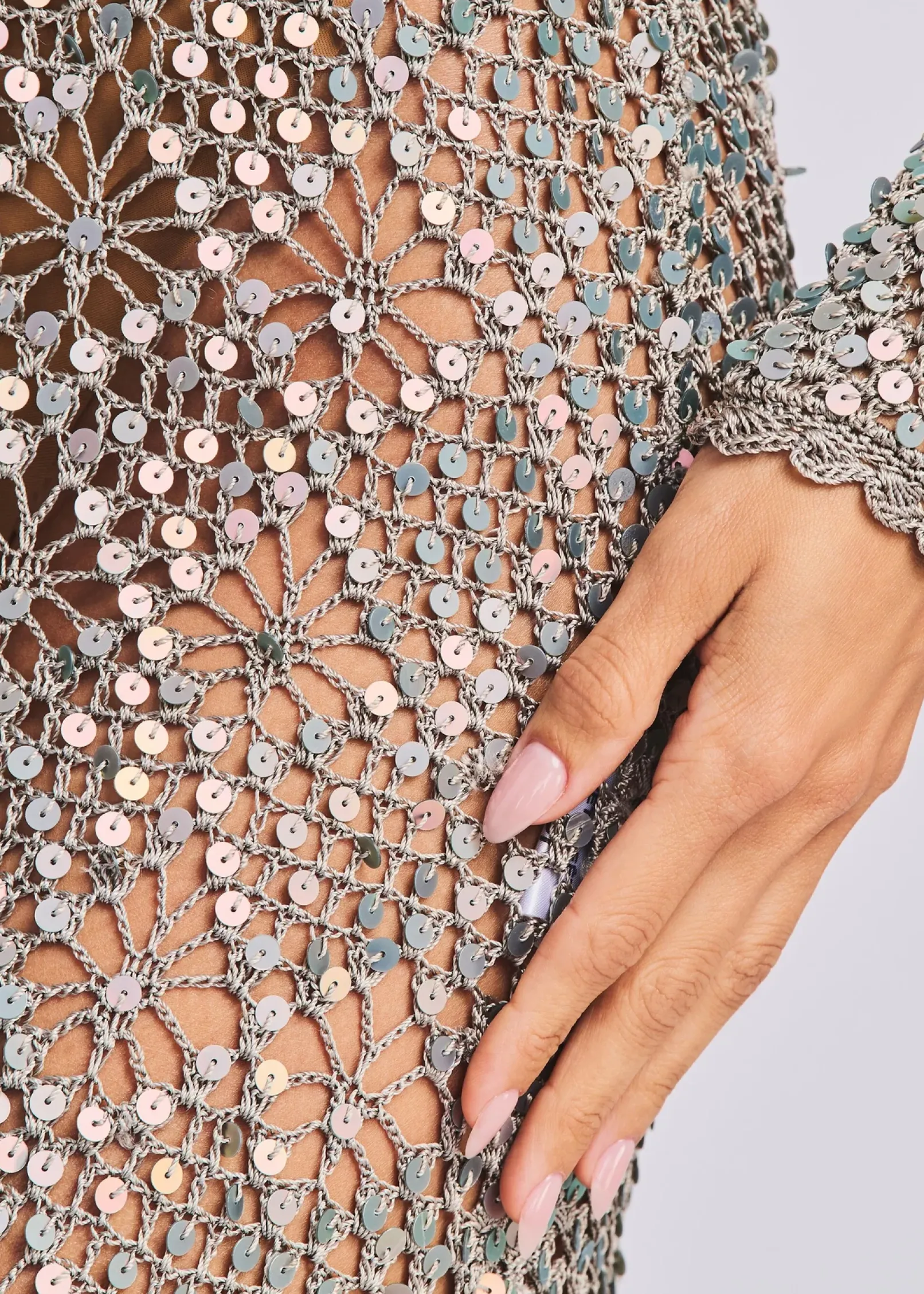 Hot Alexa Sequin Open Crochet Dress Subtle Shimmer
