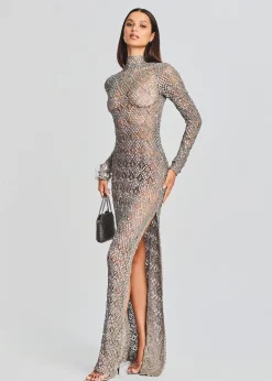 Hot Alexa Sequin Open Crochet Dress Subtle Shimmer