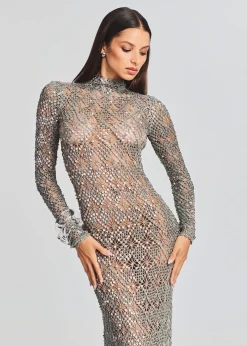 Hot Alexa Sequin Open Crochet Dress Subtle Shimmer