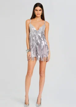Cheap Alva Embellished Fringe Dress Mini
