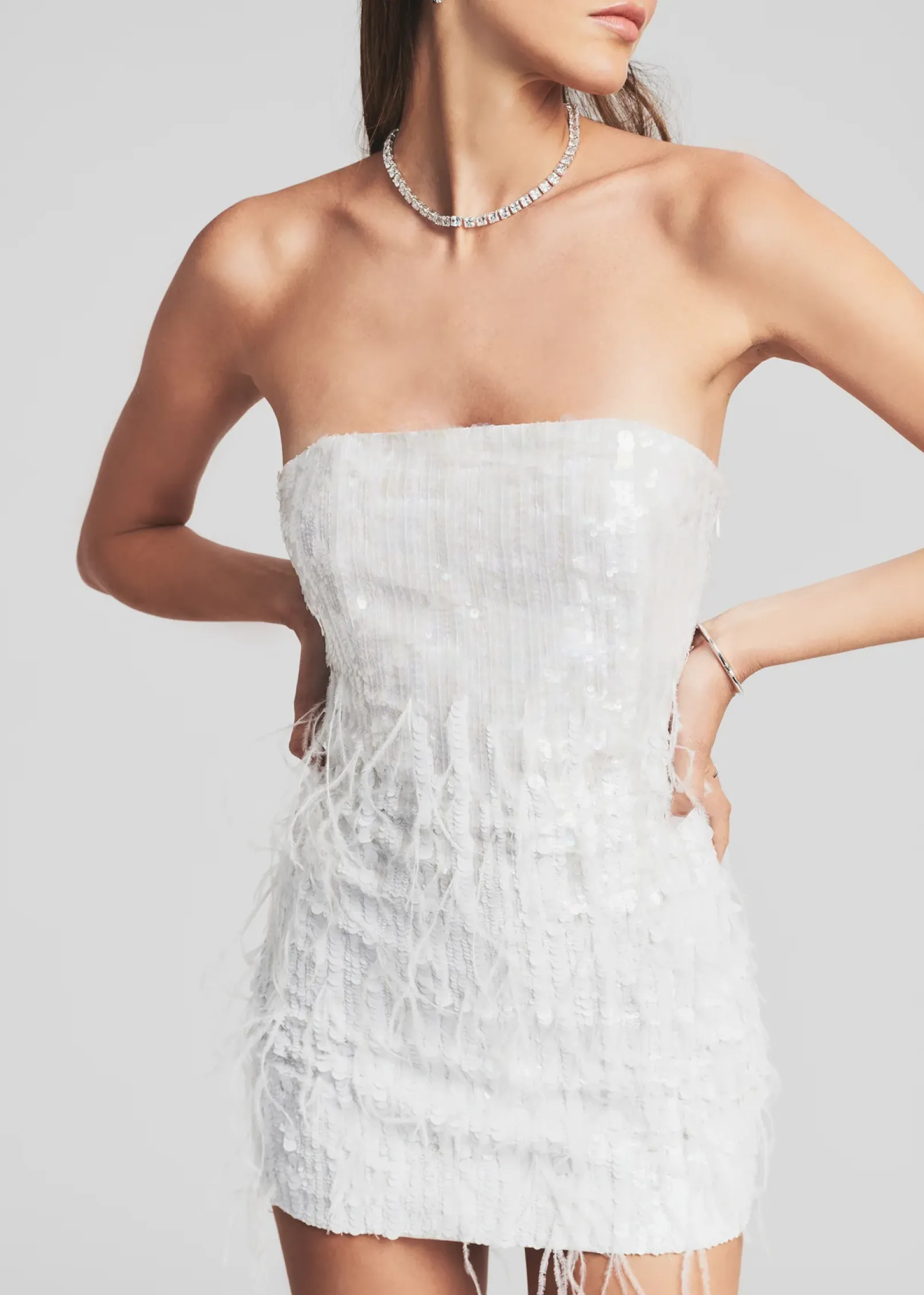 Best Sale Anastasia Sequin Feather Dress Reception Dresses