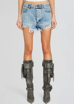 Store Angel Embellished Denim Short Bottoms