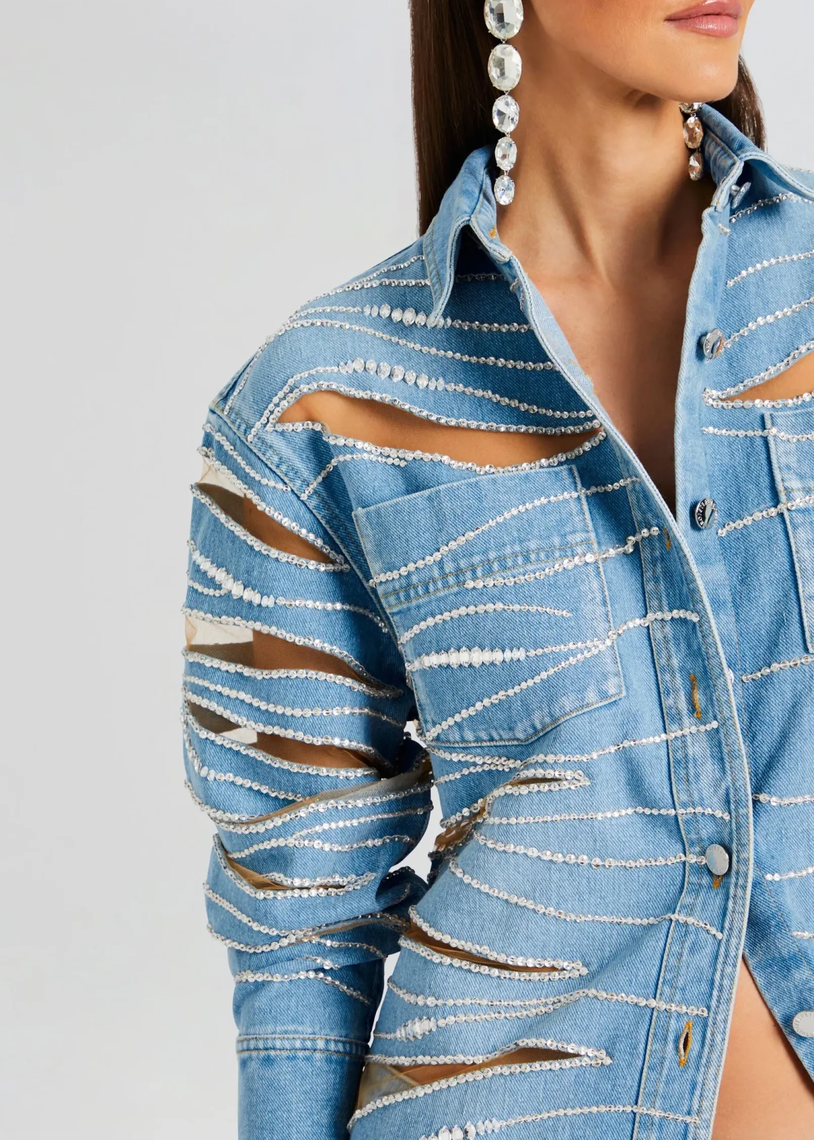 Clearance Avani Embellished Denim Shirt Day to Night