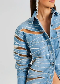 Sale Avani Embellished Denim Shirt Subtle Shimmer