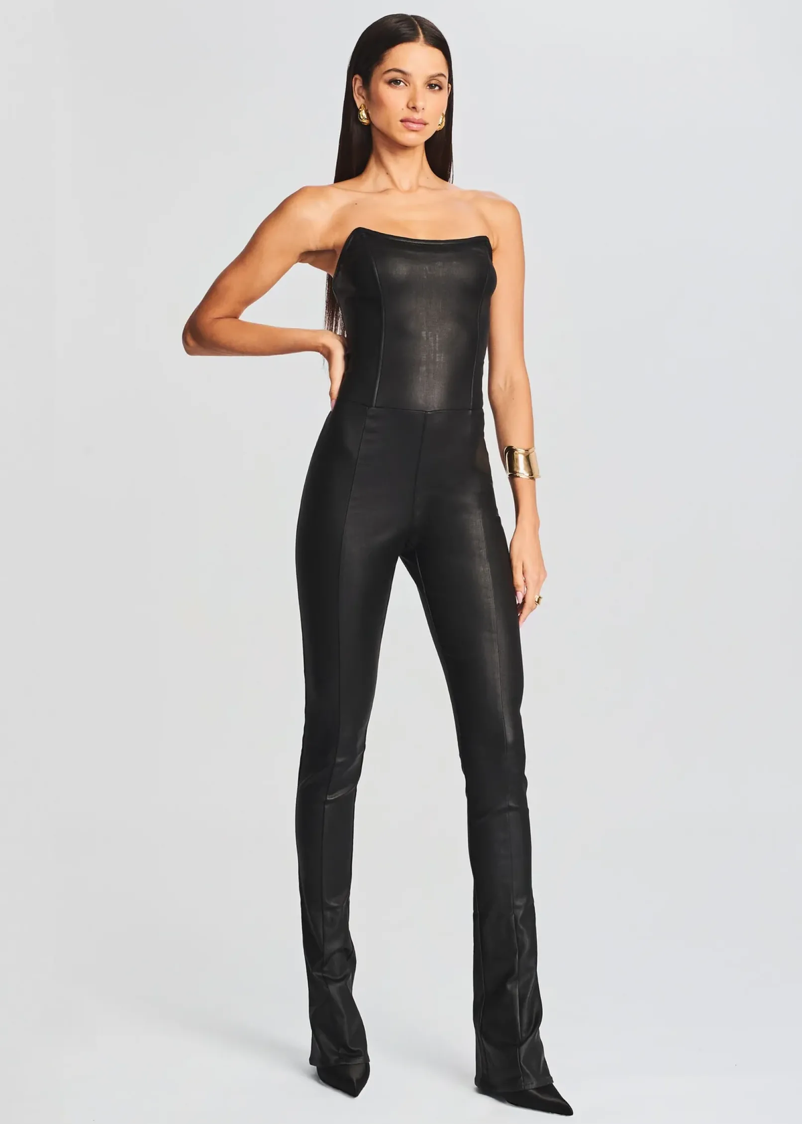 Shop Brinley Coated Denim Jumpsuit Jumpsuits
