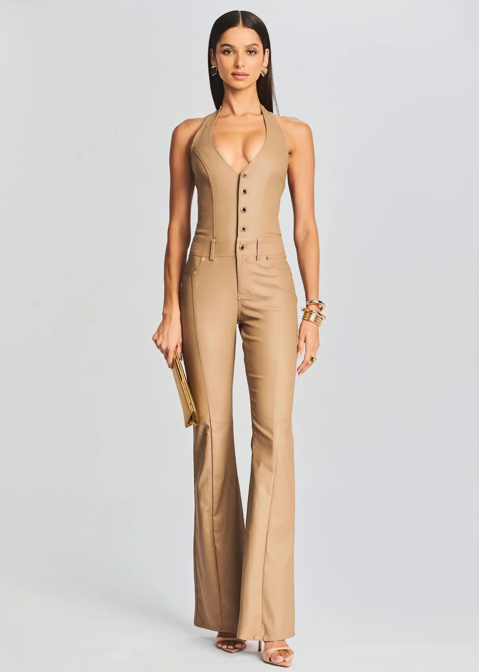 Cheap Cynthia Coated Denim Jumpsuit Best Sellers
