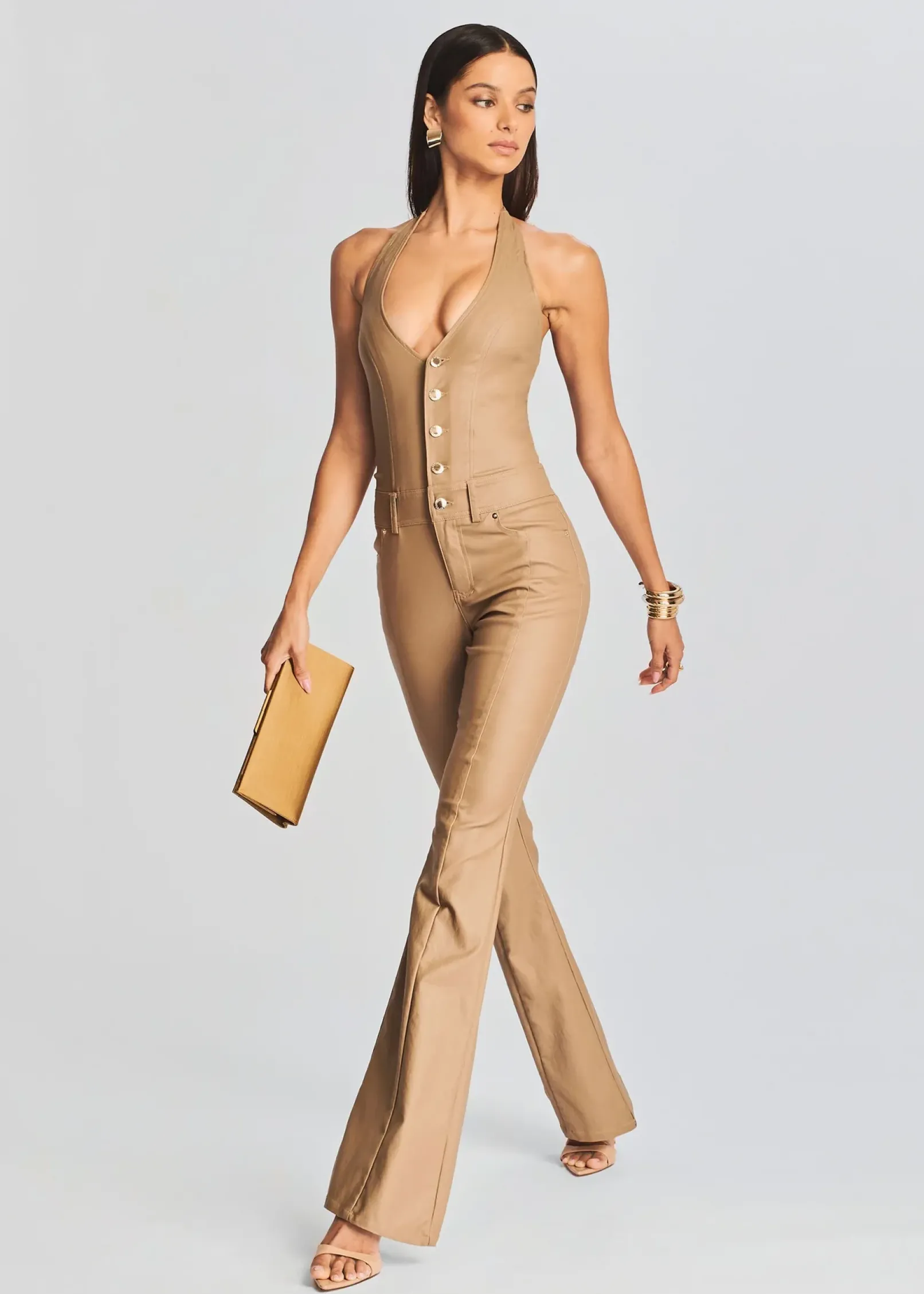 Store Cynthia Coated Denim Jumpsuit Day to Night