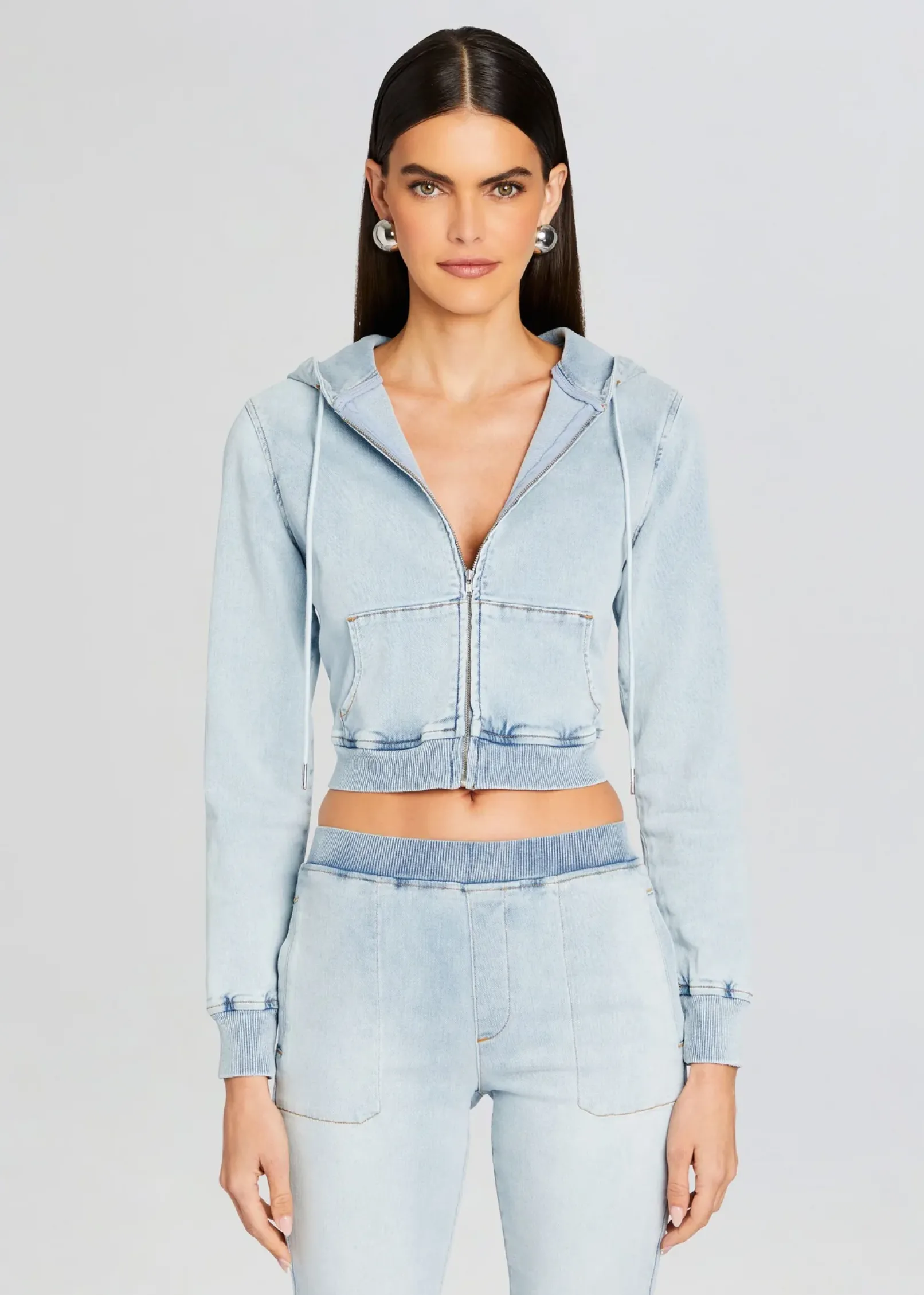 Sale Edith Terry Cropped Hoodie Denim