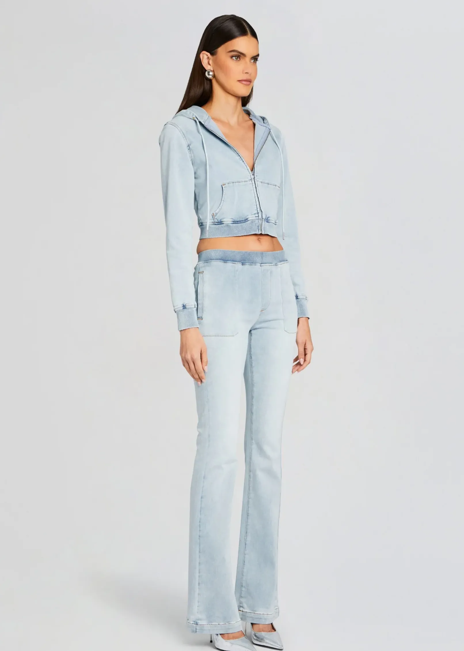 Sale Edith Terry Cropped Hoodie Denim