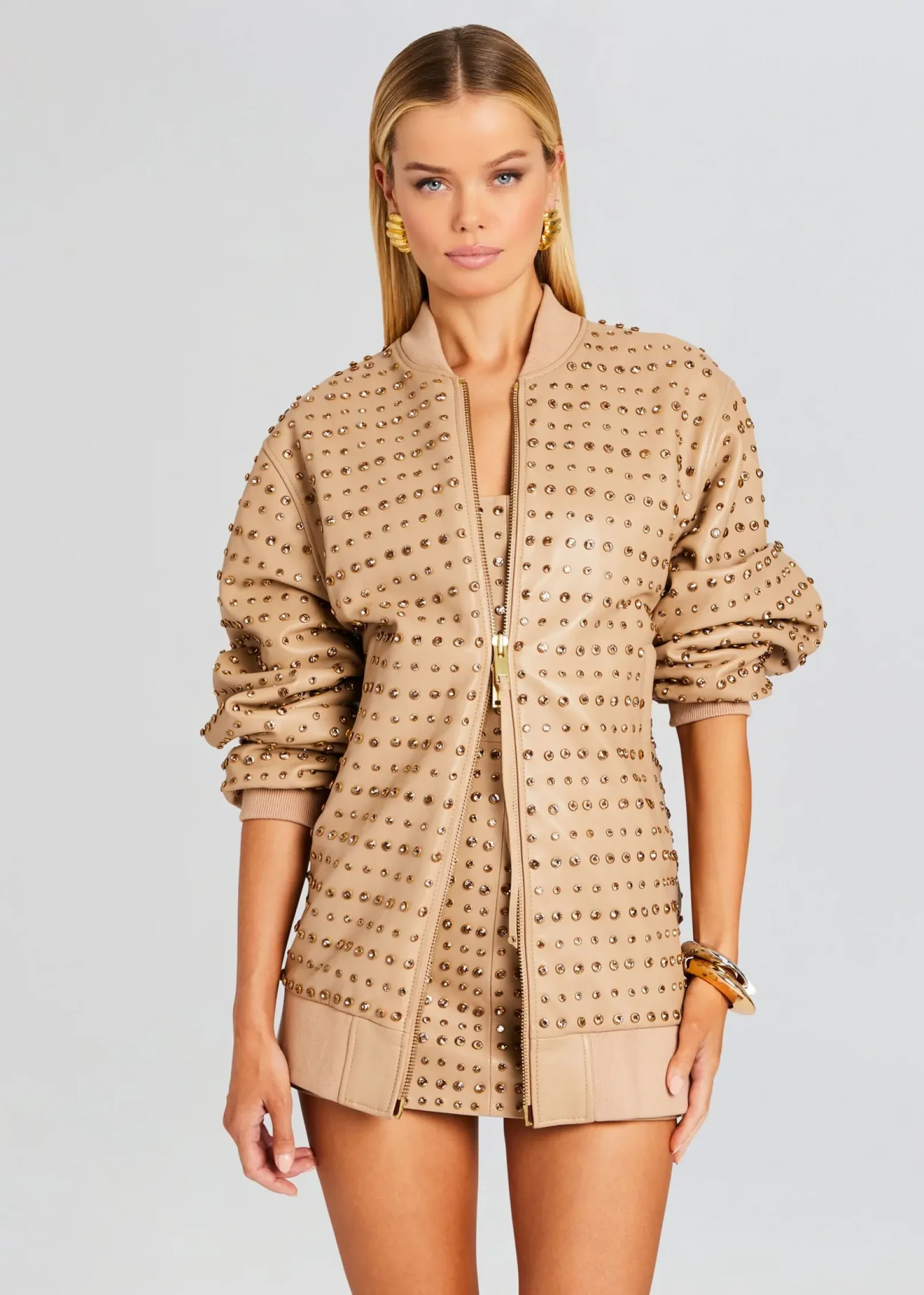 Discount Gianna Embellished Leather Jacket Men Neutral Moments