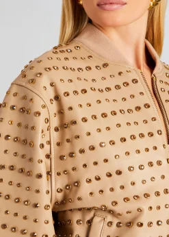 Discount Gianna Embellished Leather Jacket Men Neutral Moments