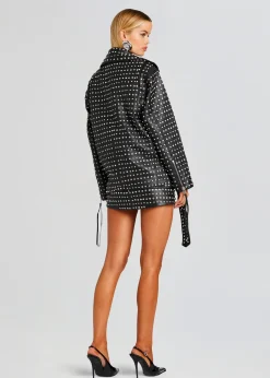 Online Icon Embellished Leather Jacket Jackets
