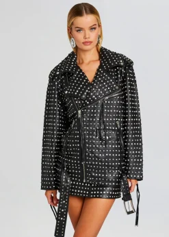 Sale Icon Embellished Leather Jacket Outerwear