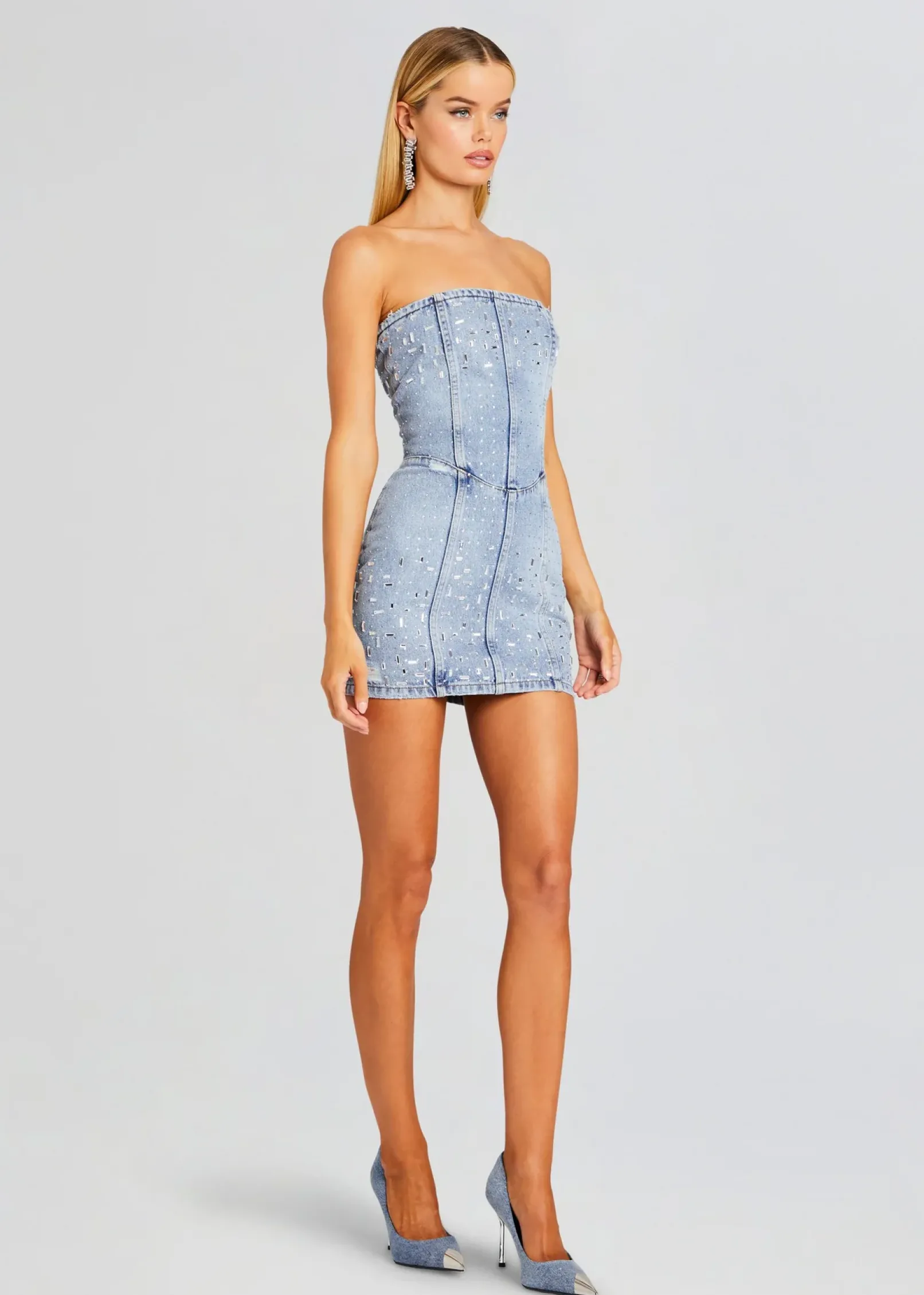Flash Sale Kamna Embellished Denim Dress Dresses