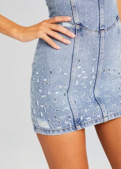 Online Kamna Embellished Denim Dress Subtle Shimmer