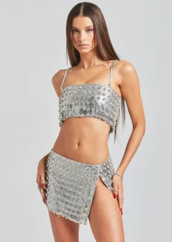 Fashion Kauren Embellished Chainmail Top Subtle Shimmer