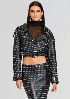 Fashion Mora Embellished Leather Jacket Jackets