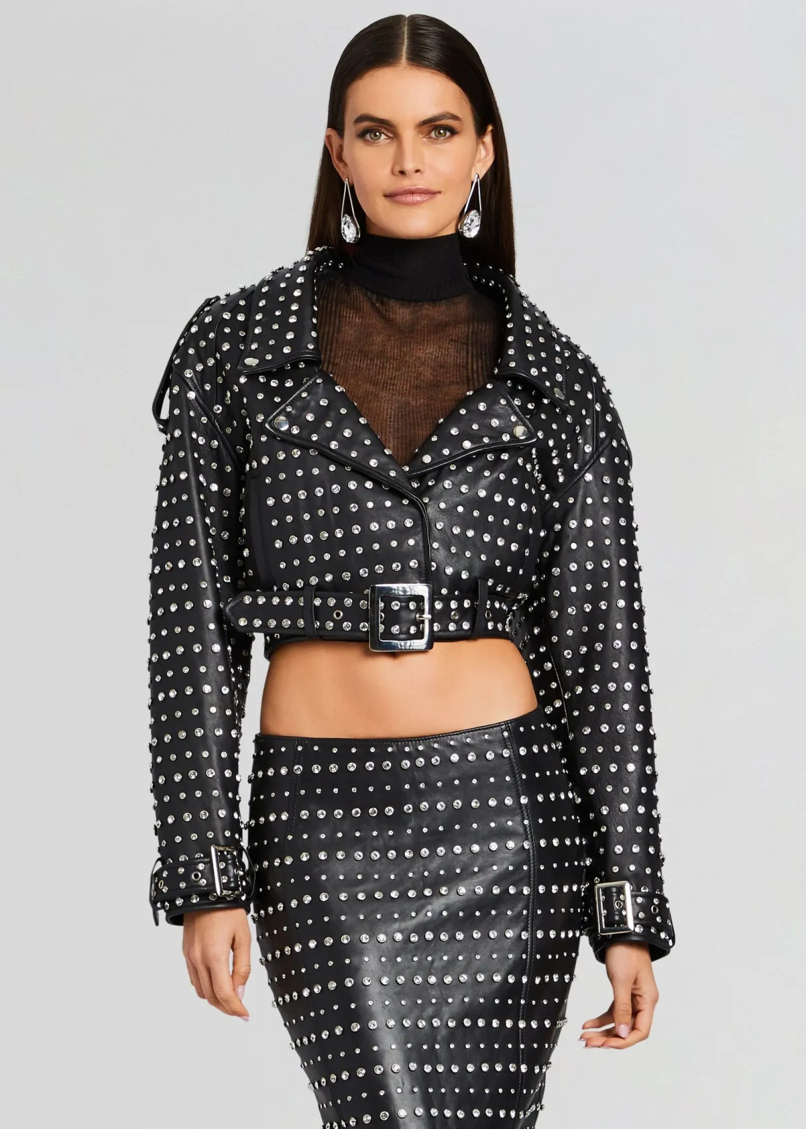 Fashion Mora Embellished Leather Jacket Jackets