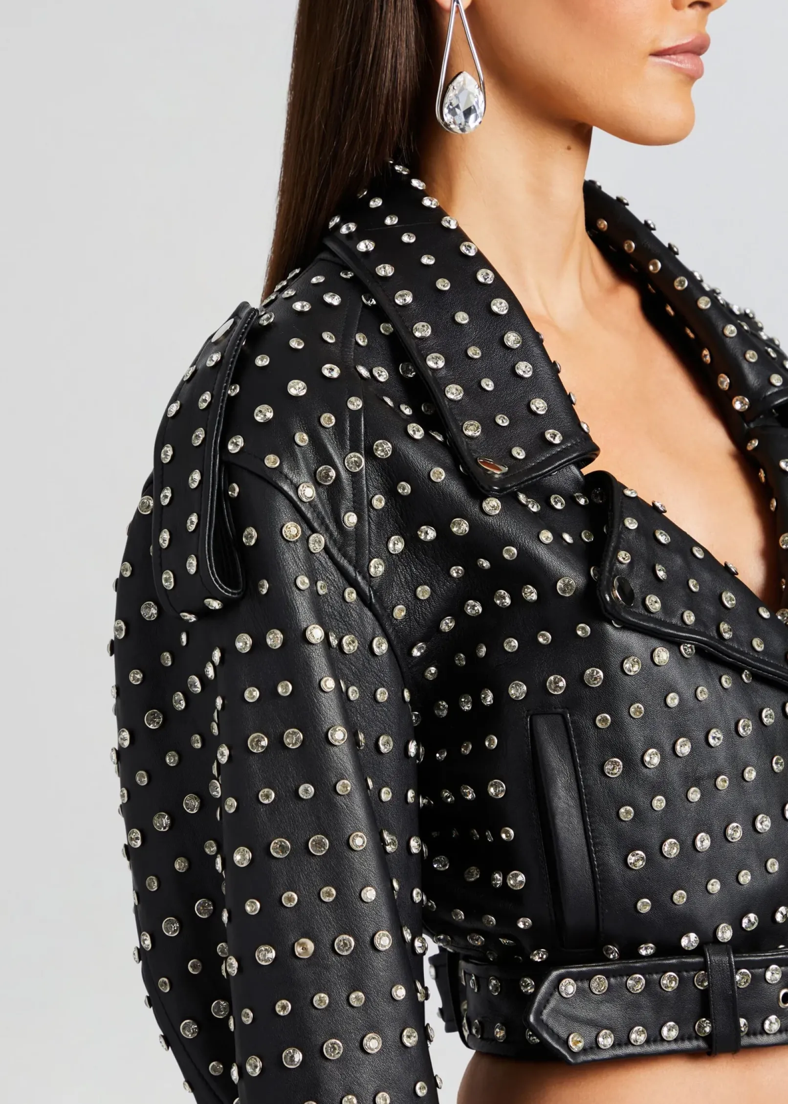 Fashion Mora Embellished Leather Jacket Jackets