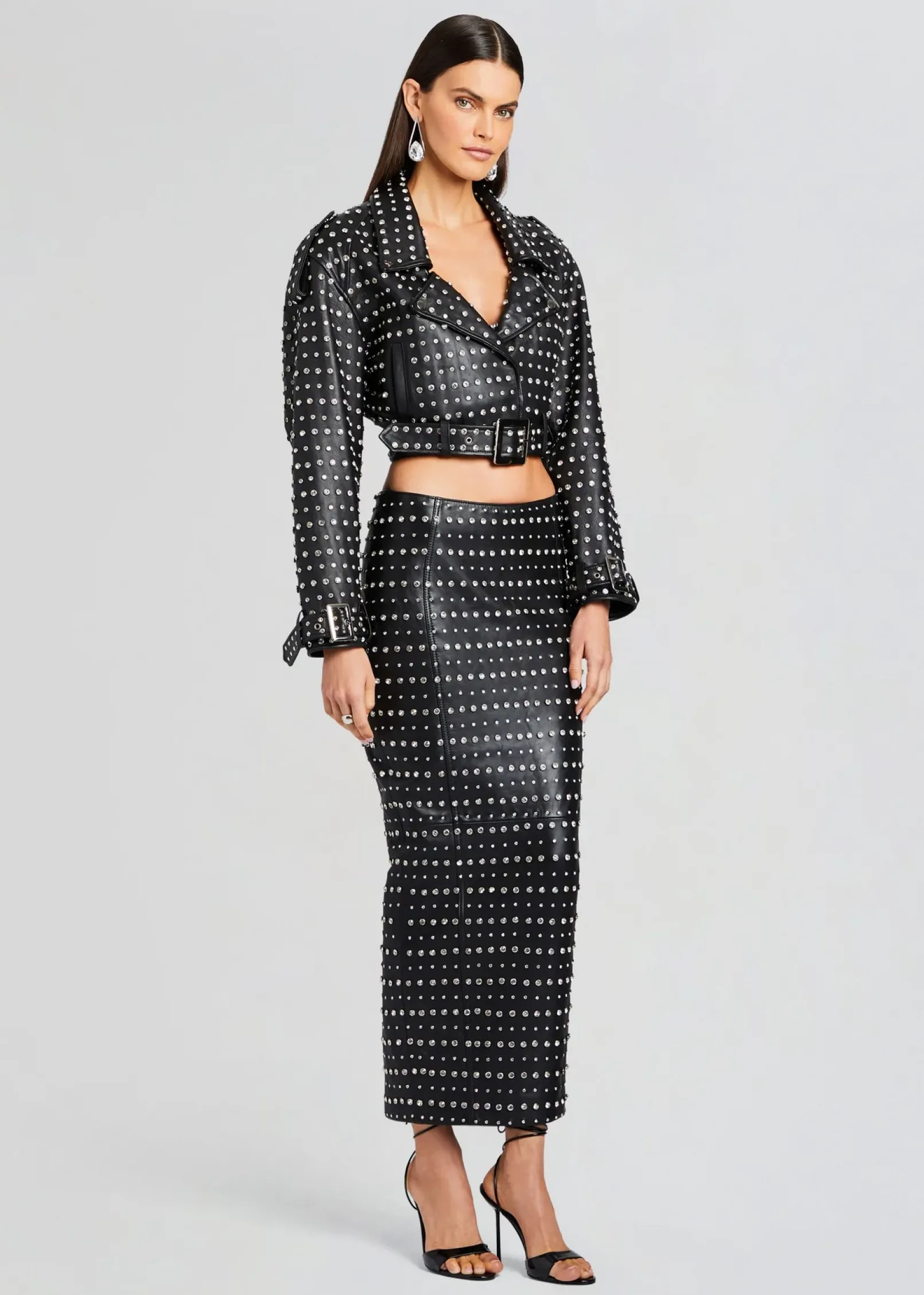 Fashion Mora Embellished Leather Jacket Jackets