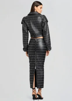 Fashion Mora Embellished Leather Jacket Jackets