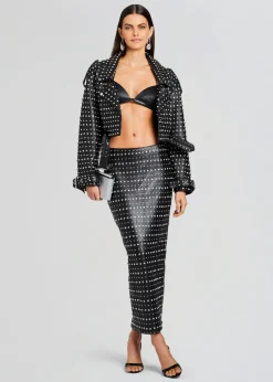 Fashion Mora Embellished Leather Jacket Jackets