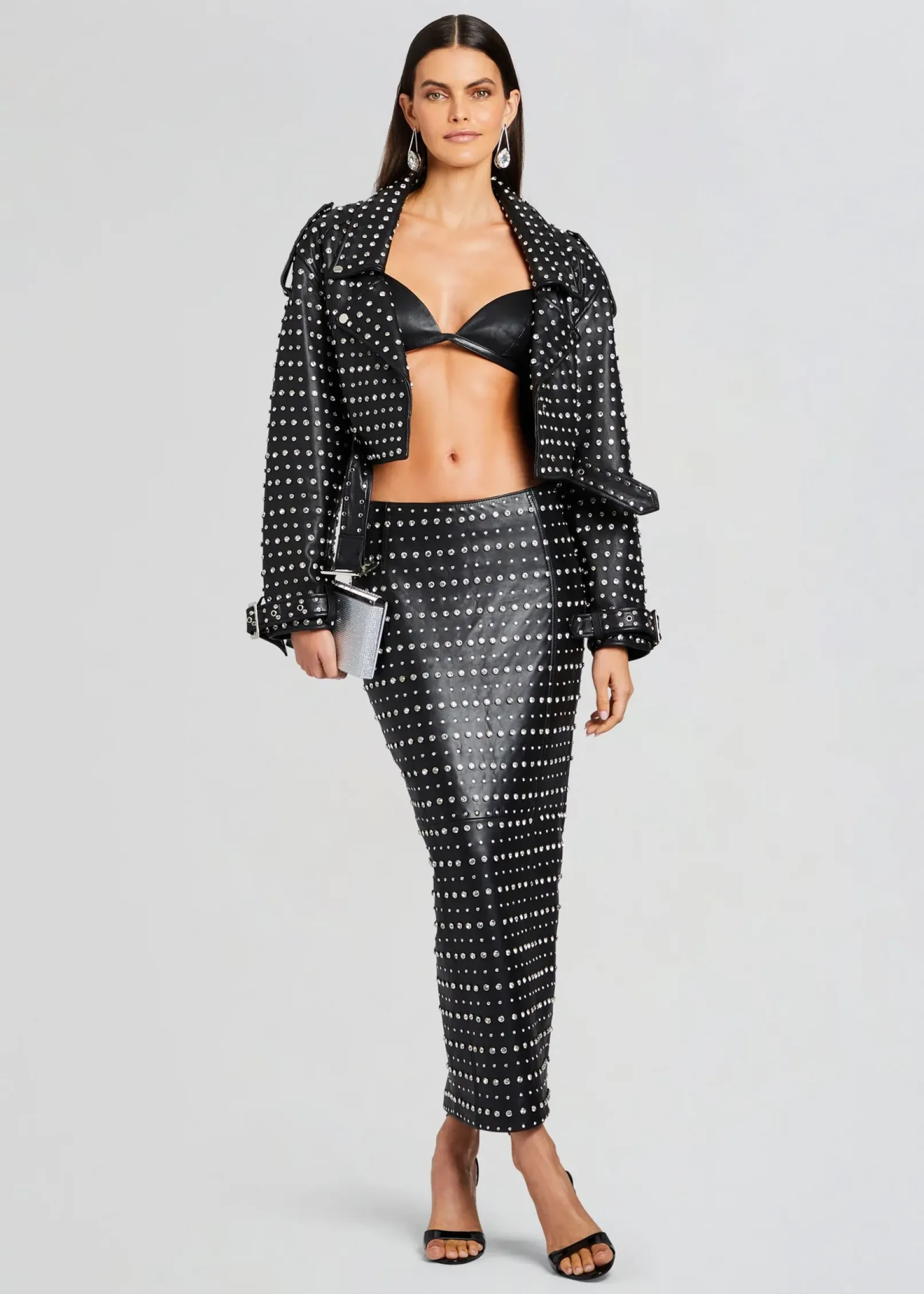 Fashion Mora Embellished Leather Jacket Jackets