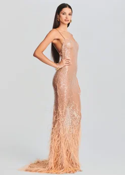 Best Odessa Sequin Feather Dress Guest Of