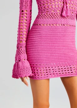 New Peony Knit Crochet Dress Mini