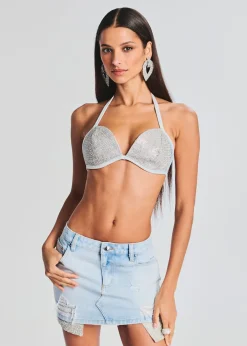 Flash Sale Reign Crystal Embellished Bra Denim