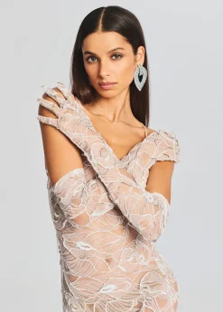 Fashion Royce Embellished Lace Gloves Sequin Styles