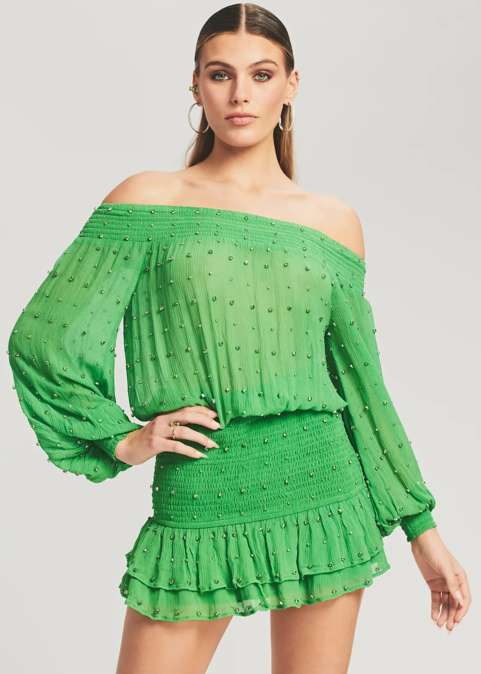 Online Taisha Embellished Silk Chiffon Dress Honeymoon Looks