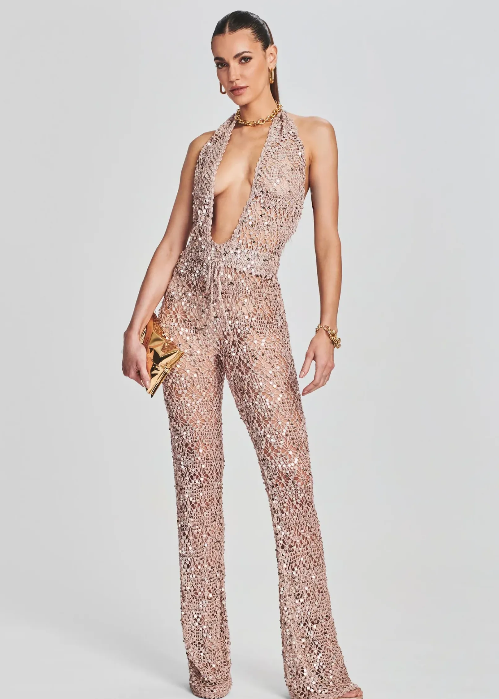 Online Tosca Sequin Crochet Jumpsuit Honeymoon Looks