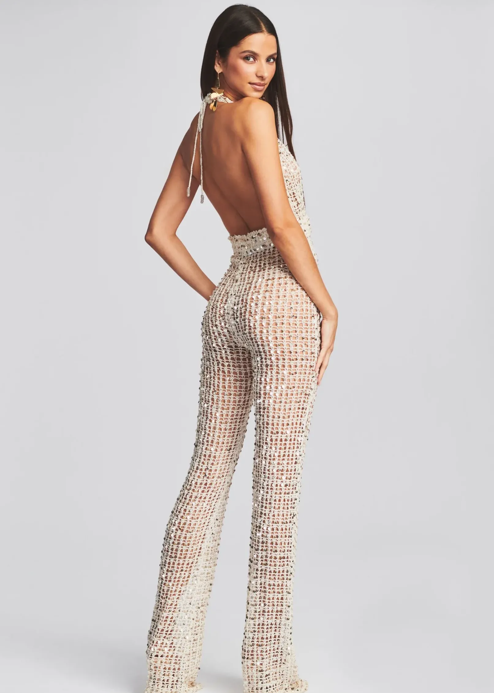 Store Tosca Sequin Crochet Jumpsuit Sequin Styles