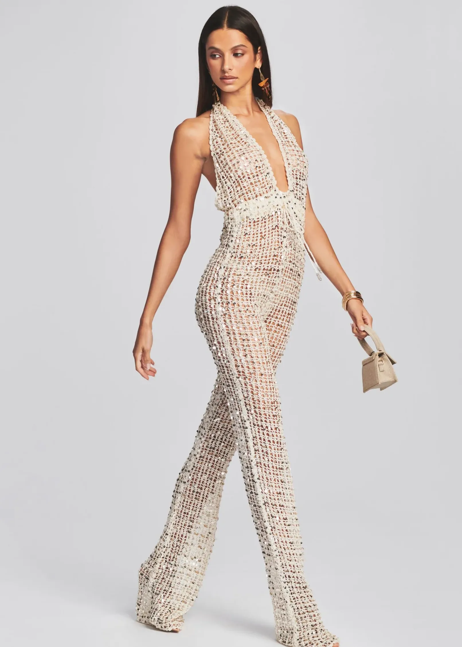 Store Tosca Sequin Crochet Jumpsuit Sequin Styles