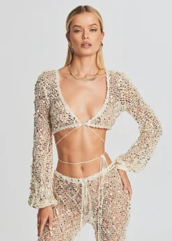 Clearance Vera Sequin Crochet Top Sheer Bliss