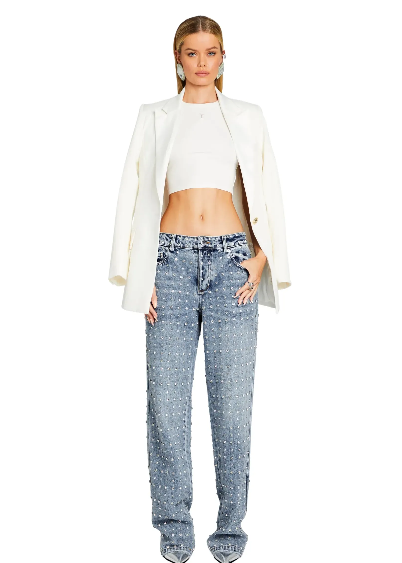 Cheap Vero Embellished Denim Pant Denim