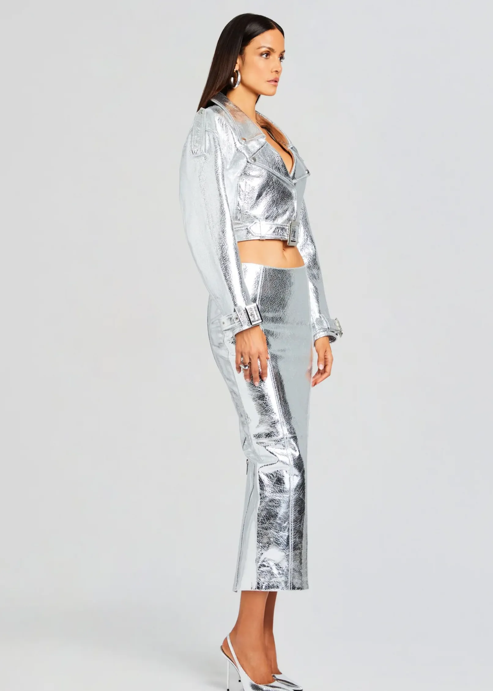 Discount Victoria Leather Jacket Subtle Shimmer