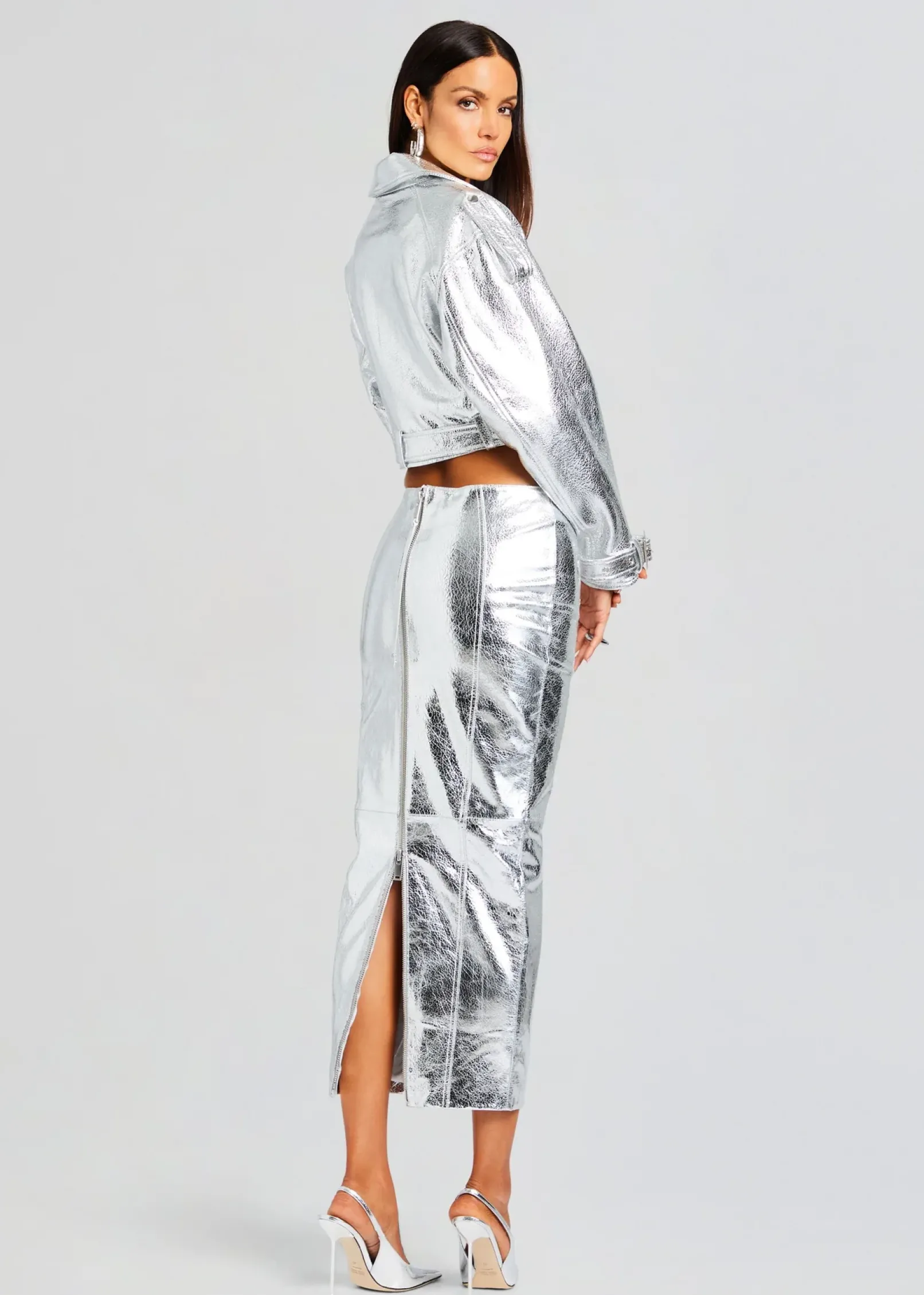 Discount Victoria Leather Jacket Subtle Shimmer