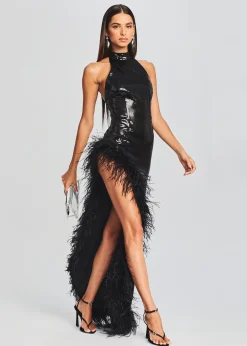 Hot Vixen Sequin Feather Dress Maxi