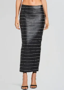 Fashion Whitley Embellished Leather Skirt Bottoms