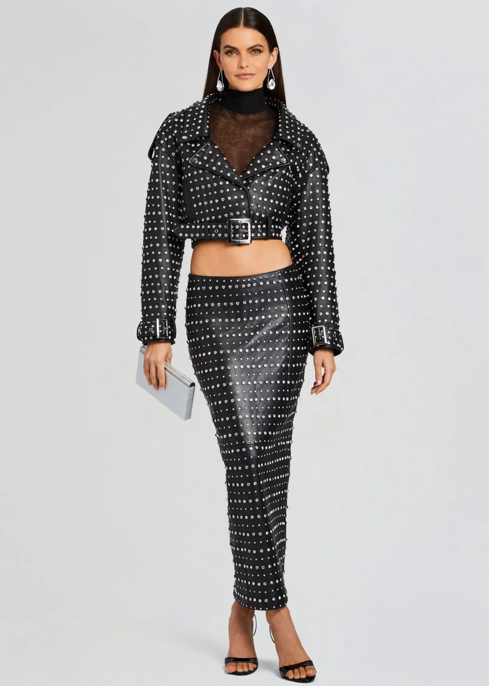Fashion Whitley Embellished Leather Skirt Bottoms